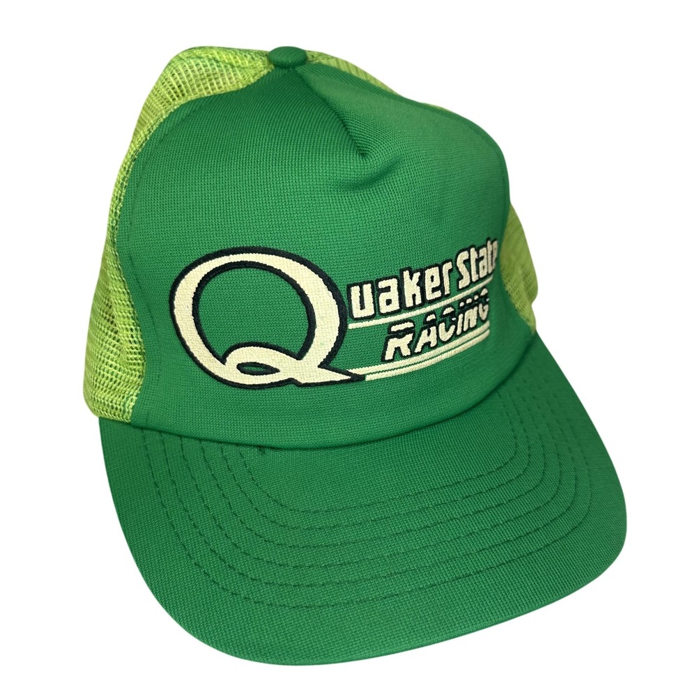 Quaker State Racing Hat Cap Snap Back Mens One Size Green‎ Mesh Trucker Logo